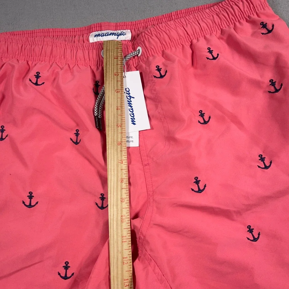 MaaMgic Swim Trunks Men‎ XXL Anchor Print  Shorts Coral Pink Beach Pool Summer